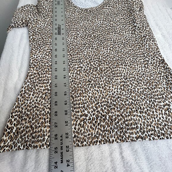 J. McLaughlin Womens Leopard Print 3/4 Sleeve Top Medium Brown Stretch Casual - Picture 8 of 8